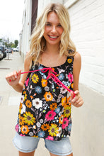 Load image into Gallery viewer, Flower Power Black Sleeveless Babydoll Bow Tie Top
