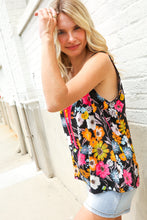 Load image into Gallery viewer, Flower Power Black Sleeveless Babydoll Bow Tie Top
