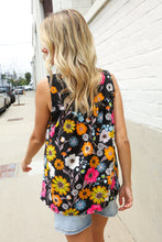 Load image into Gallery viewer, Flower Power Black Sleeveless Babydoll Bow Tie Top
