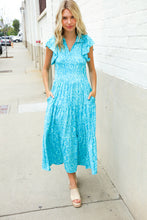 Load image into Gallery viewer, Find Love Blue Boho Print Flutter Sleeve Fit &amp; Flare Dress
