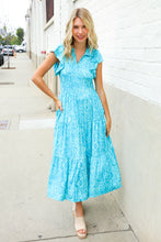 Load image into Gallery viewer, Find Love Blue Boho Print Flutter Sleeve Fit &amp; Flare Dress
