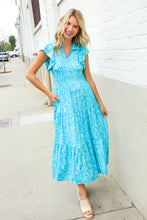 Load image into Gallery viewer, Find Love Blue Boho Print Flutter Sleeve Fit &amp; Flare Dress
