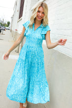 Load image into Gallery viewer, Find Love Blue Boho Print Flutter Sleeve Fit &amp; Flare Dress
