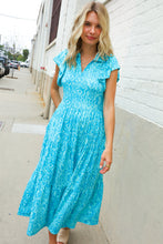 Load image into Gallery viewer, Find Love Blue Boho Print Flutter Sleeve Fit &amp; Flare Dress

