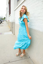 Load image into Gallery viewer, Find Love Blue Boho Print Flutter Sleeve Fit &amp; Flare Dress
