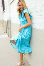 Load image into Gallery viewer, Find Love Blue Boho Print Flutter Sleeve Fit &amp; Flare Dress
