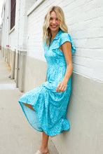 Load image into Gallery viewer, Find Love Blue Boho Print Flutter Sleeve Fit &amp; Flare Dress
