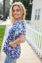 Load image into Gallery viewer, Blue &amp; Pink Floral Square Neck Crinkle Smocked Top
