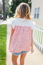 Load image into Gallery viewer, Coral &amp; White Cotton Floral Embroidered Yoke Top
