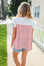 Load image into Gallery viewer, Coral &amp; White Cotton Floral Embroidered Yoke Top
