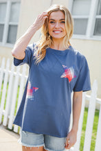 Load image into Gallery viewer, Patriotic Denim Blue French Terry Plaid Star Patch Top
