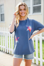Load image into Gallery viewer, Patriotic Denim Blue French Terry Plaid Star Patch Top

