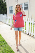 Load image into Gallery viewer, Patriotic Red Fench Terry Plaid Star Patch Top
