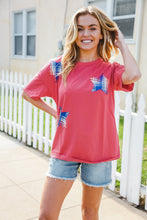 Load image into Gallery viewer, Patriotic Red Fench Terry Plaid Star Patch Top
