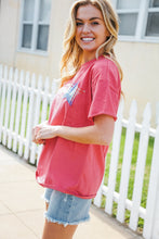 Load image into Gallery viewer, Patriotic Red Fench Terry Plaid Star Patch Top
