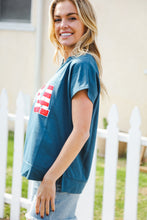 Load image into Gallery viewer, Patriotic Denim Blue French Terry Plaid Star Patch Top
