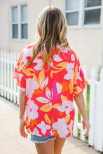 Load image into Gallery viewer, Tropical Vibes Peach Floral Dolman Ruffle Frill Sleeve Blouse
