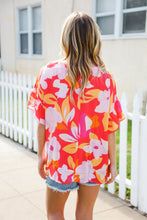 Load image into Gallery viewer, Tropical Vibes Peach Floral Dolman Ruffle Frill Sleeve Blouse
