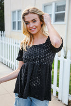 Load image into Gallery viewer, Spring Vibes Midnight Eyelet Puff Sleeve Babydoll Top
