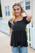 Load image into Gallery viewer, Spring Vibes Midnight Eyelet Puff Sleeve Babydoll Top
