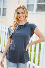 Load image into Gallery viewer, Charming In Charcoal Asymmetrical Shirred Modal Top
