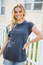 Load image into Gallery viewer, Charming In Charcoal Asymmetrical Shirred Modal Top
