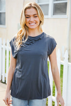 Load image into Gallery viewer, Charming In Charcoal Asymmetrical Shirred Modal Top
