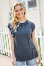 Load image into Gallery viewer, Charming In Charcoal Asymmetrical Shirred Modal Top
