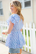 Load image into Gallery viewer, Hello Beautiful Blue Plaid V Neck Ruffle Elastic Babydoll Top
