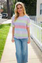 Load image into Gallery viewer, Find Love Lavender &amp; Pink Striped Textured Waffle Knit Top
