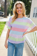 Load image into Gallery viewer, Find Love Lavender &amp; Pink Striped Textured Waffle Knit Top
