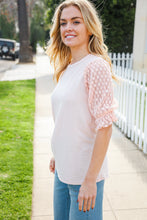 Load image into Gallery viewer, Adorable You Peach French Terry Lace Sleeve Top
