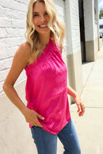 Load image into Gallery viewer, Diva Dreams Fuchsia Leopard Print One Shoulder Satin Top
