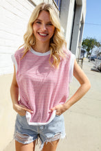 Load image into Gallery viewer, Lock Eyes Pink &amp; Ivory Jacquard Waffle Knit Banded Sleeveless Top
