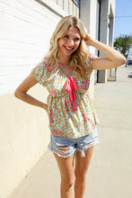 Load image into Gallery viewer, Be Charming Sage Floral Print Elastic Neck Ribbon Bow Tie Top
