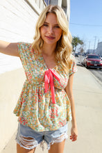 Load image into Gallery viewer, Be Charming Sage Floral Print Elastic Neck Ribbon Bow Tie Top
