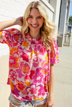Load image into Gallery viewer, Perfectly You Fuchsia Big Floral Frill Neck Back Button Blouse
