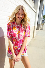 Load image into Gallery viewer, Perfectly You Fuchsia Big Floral Frill Neck Back Button Blouse
