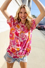 Load image into Gallery viewer, Perfectly You Fuchsia Big Floral Frill Neck Back Button Blouse
