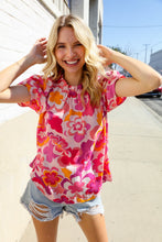 Load image into Gallery viewer, Perfectly You Fuchsia Big Floral Frill Neck Back Button Blouse
