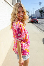 Load image into Gallery viewer, Perfectly You Fuchsia Big Floral Frill Neck Back Button Blouse
