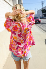 Load image into Gallery viewer, Perfectly You Fuchsia Big Floral Frill Neck Back Button Blouse
