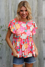 Load image into Gallery viewer, Feeling Femme' Coral Floral Print Folded Short Sleeve Babydoll Top
