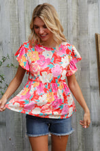 Load image into Gallery viewer, Feeling Femme' Coral Floral Print Folded Short Sleeve Babydoll Top
