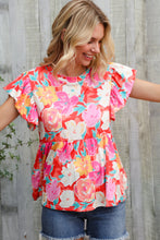Load image into Gallery viewer, Feeling Femme' Coral Floral Print Folded Short Sleeve Babydoll Top
