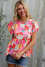 Load image into Gallery viewer, Feeling Femme' Coral Floral Print Folded Short Sleeve Babydoll Top
