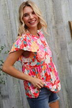 Load image into Gallery viewer, Feeling Femme' Coral Floral Print Folded Short Sleeve Babydoll Top
