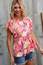 Load image into Gallery viewer, Feeling Femme' Coral Floral Print Folded Short Sleeve Babydoll Top
