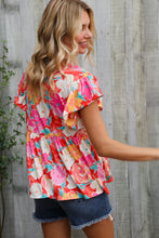 Load image into Gallery viewer, Feeling Femme' Coral Floral Print Folded Short Sleeve Babydoll Top
