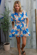 Load image into Gallery viewer, Feeling Bold Turquoise Floral Smocked Waist Flutter Sleeve Romper
